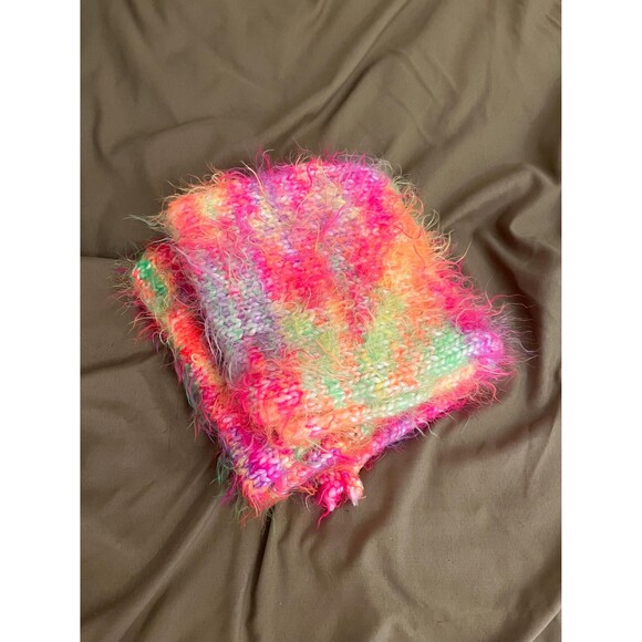 Fuzzy Handknit Rainbow Mottled Scarf - Picture 2 of 10